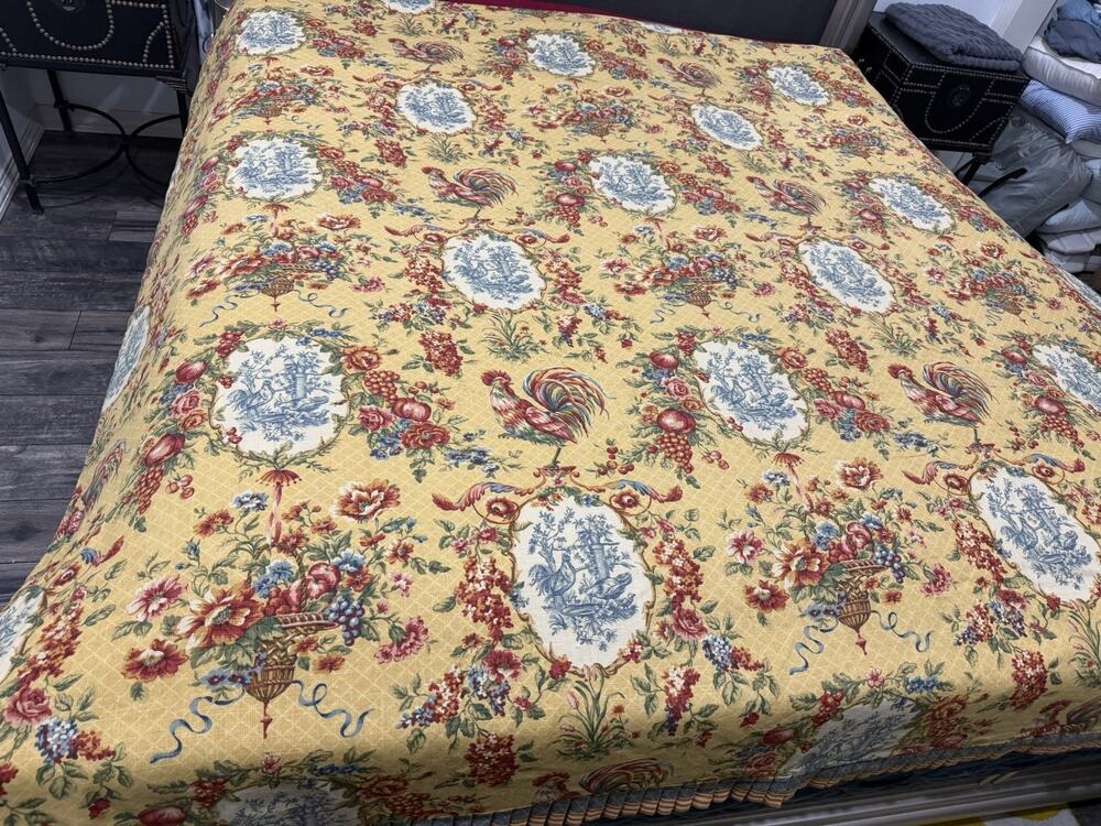 VTG Jane Wilner Rooster French Cottage Toile 7 Piece Duvet Set Shams King